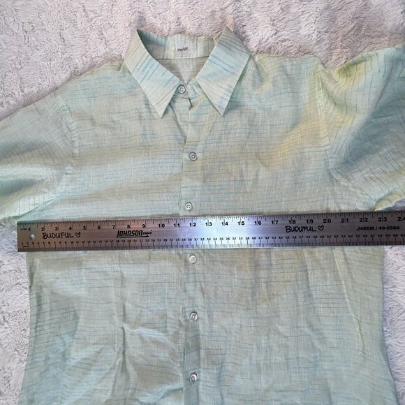Craig Taylor Men's Button Down Long Sleeve Top Lightweight Linen Stripe Green - Picture 6 of 8